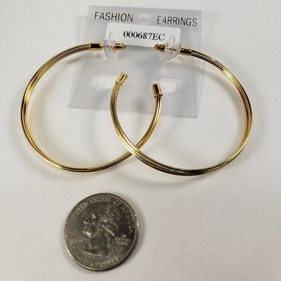 Women's Polished Gold tone Half Hoop Earrings - Picture 6 of 8